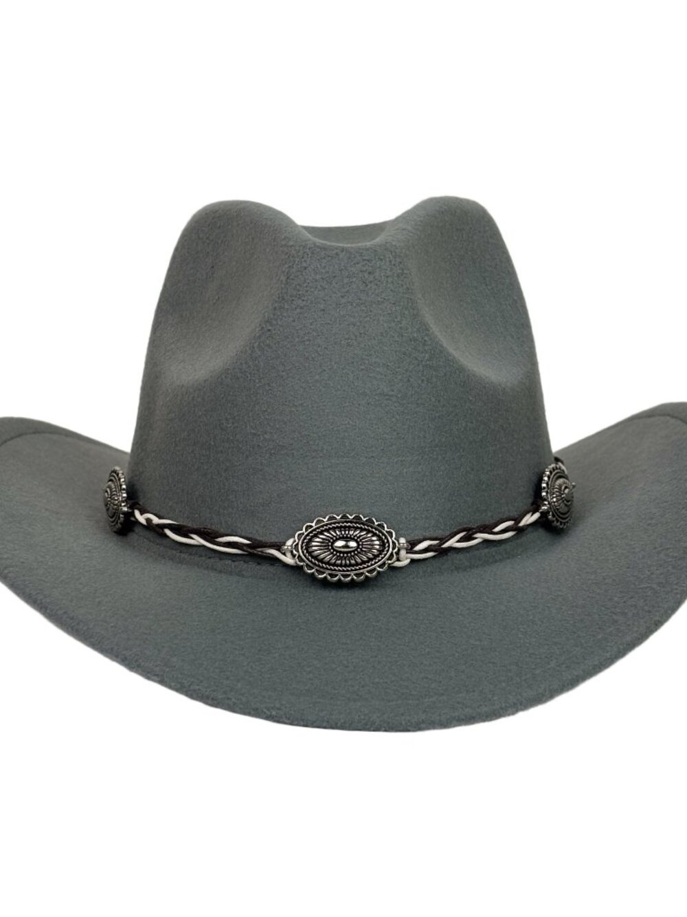 Gray Western Cowboy Cowgirl Hat Braided Concho Band Wide Brim Rodeo Festival